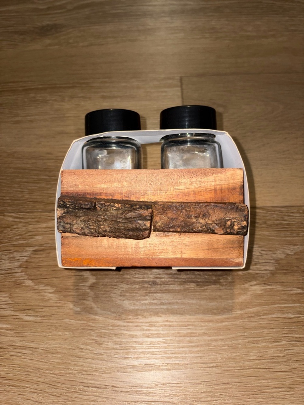 Handcrafted Wooden Salt & Pepper Caddy Set Rustic Kitchen Table Decor New